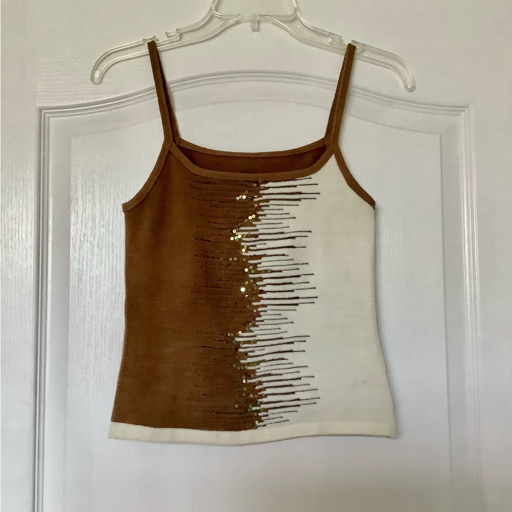 Brown/Cream Sequin Women's Tank Top – Size L